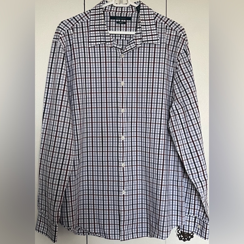 Perry Ellis Men's Plaid Button Down Shirt - Black and White